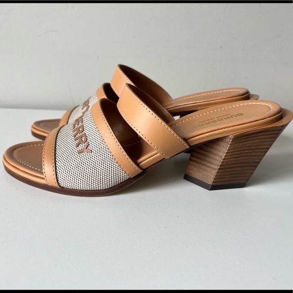 Burberry Logo Print Canvas and Leather Sandals - Picture 3 of 15
